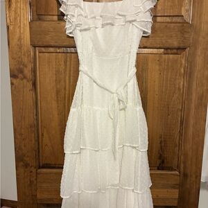 Lulu's Cream Ruffled Maxi Dress